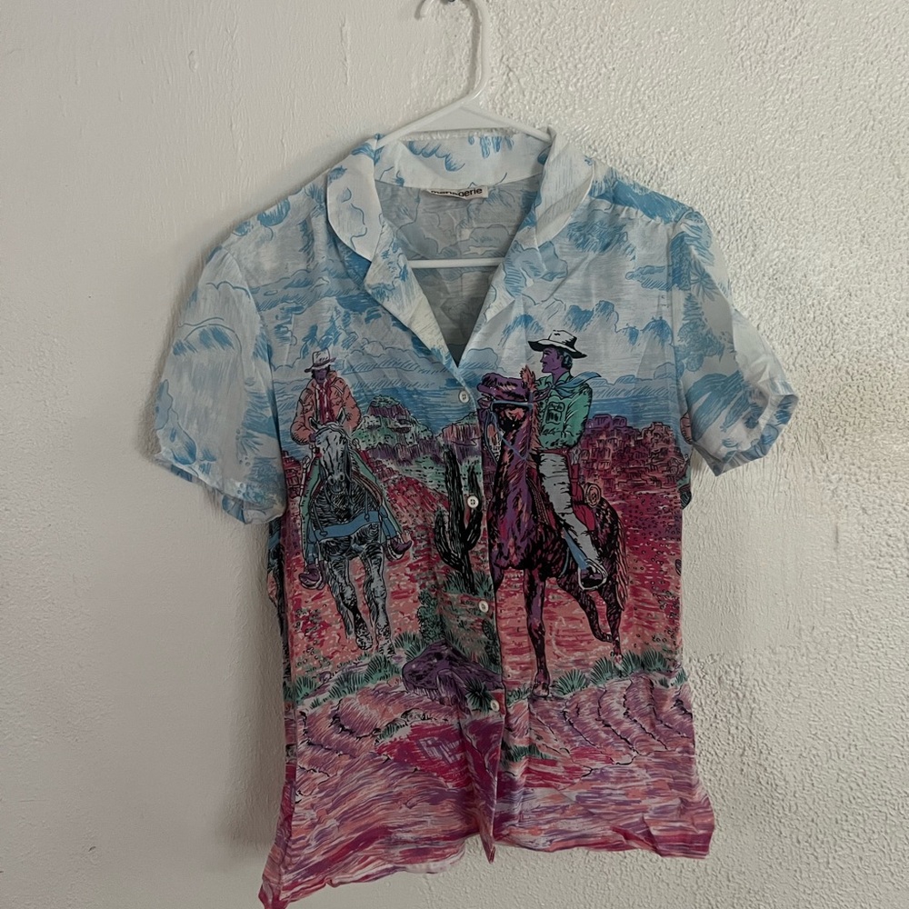Vintage Women’s Western Cowboy Print Shirt